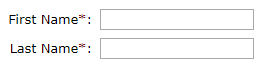 Edit boxes for First Name and Last Name, both with a red * as part of their label