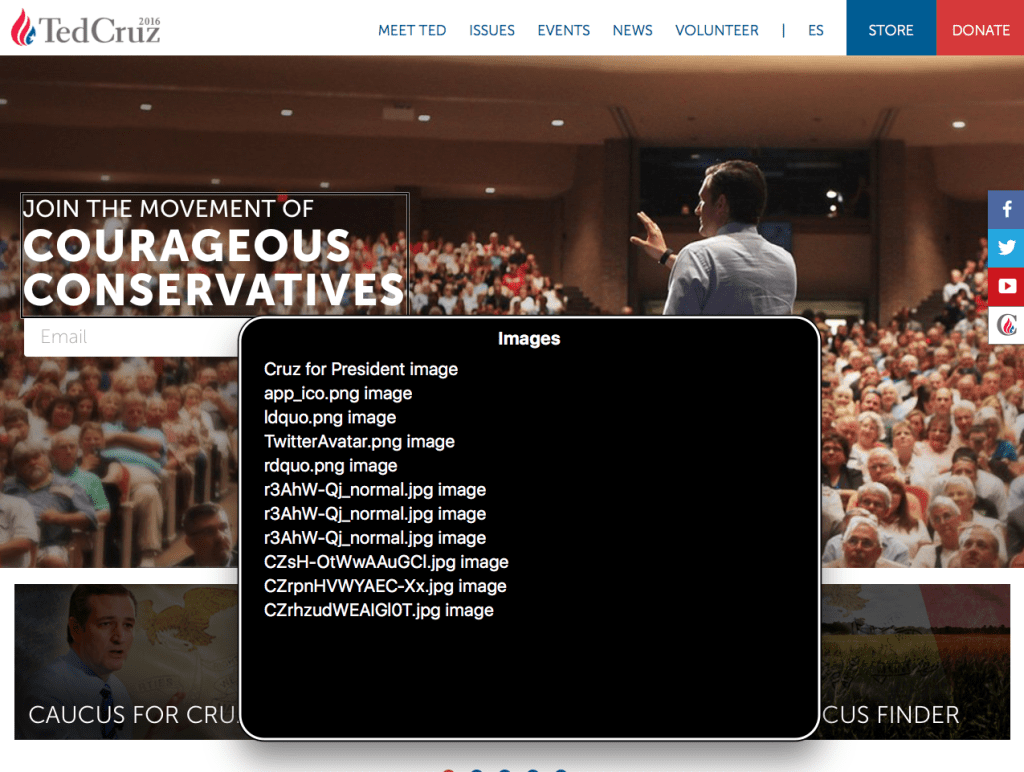 Screenshot of Cruz's website