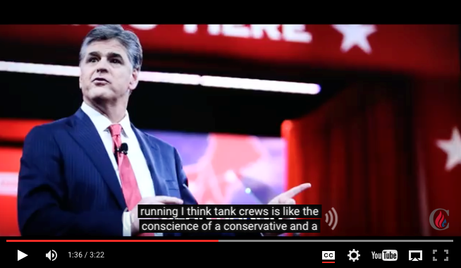 Screenshot of captions that say "running I think tank crews is like the conscience of a conservative and a"