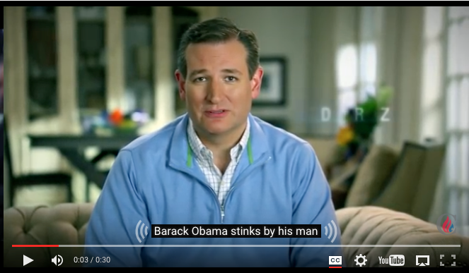 Screenshot of captions that say "Barack Obama stinks by his man"