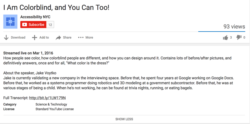 YouTube video description provides a link to the full transcript