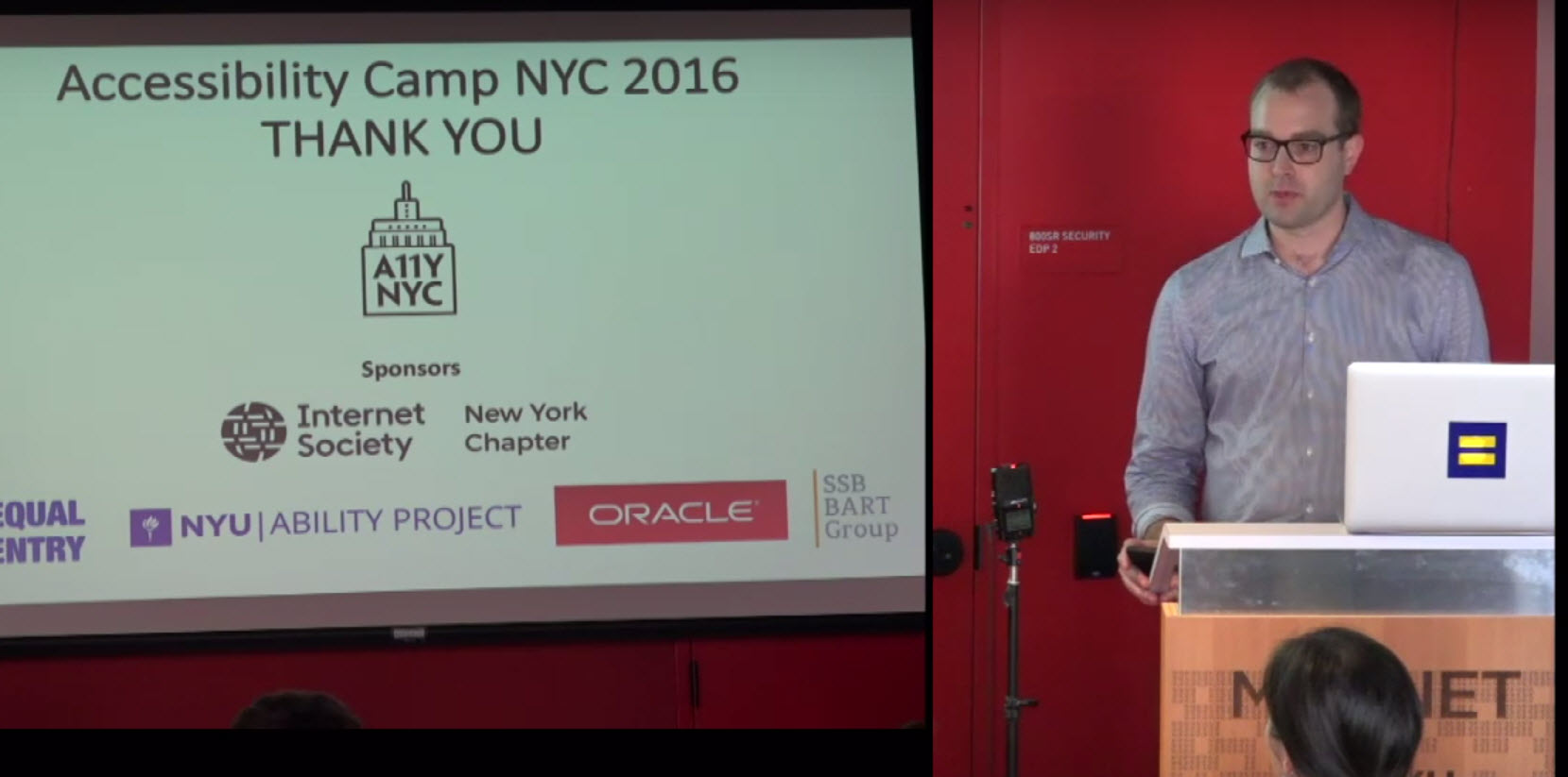 Cameron Cundiff addresses attendees at the second annual Accessibility Camp in New York City.