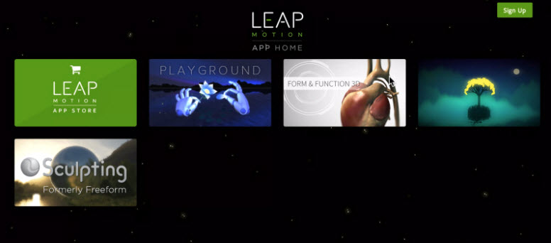 Leap Motion app home screen