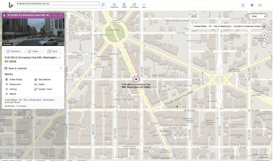 Bing maps shows location of N 5th Street NW & Connecticut Avenue NW, Washington DC