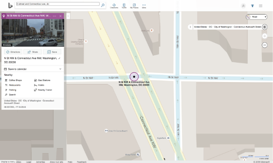 Bing maps shows closer view of N 5th Street NW & Connecticut Avenue NW, Washington DC