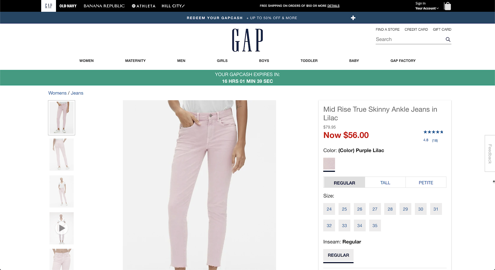 Shopping page for The Gap's Mid-Rise Skinny Jeans in light pink
