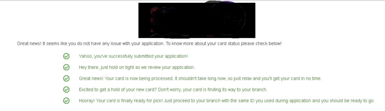 Screenshot of my confusing interface with my bank when updating my debit card. My screen reader couldn't identify the check marks before each sentence.