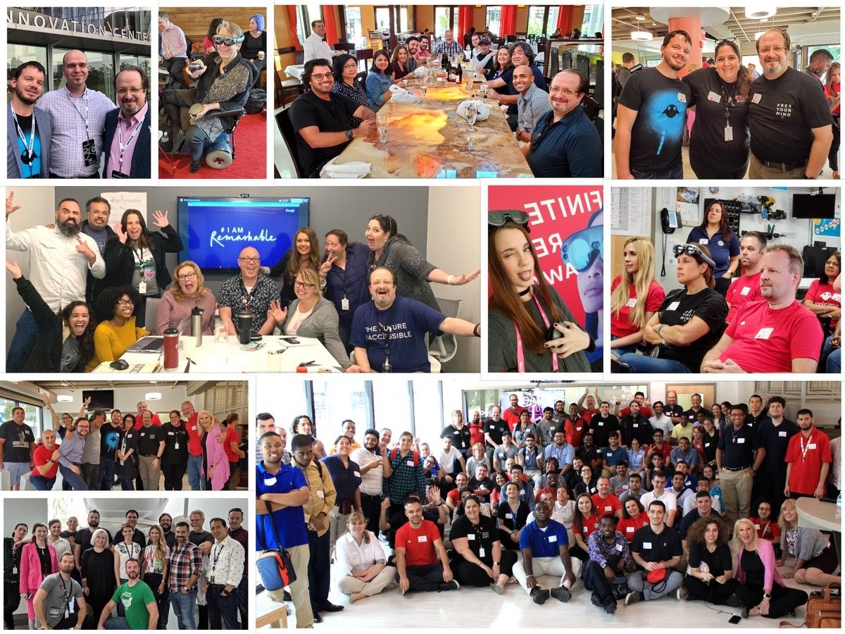 Collage showing many activities of the Magic Leap Accessibility Program in 2019 including industry conferences, disability outreach events, internal training, and informal team gatherings.