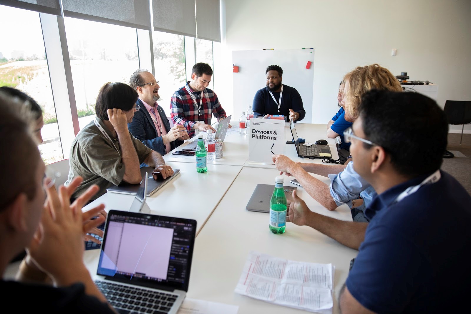 Bill Curtis-Davidson participating in a Devices & Platforms breakout session with a diverse group of industry participants during the 2019 XR Access Symposium in New York, July 2019.