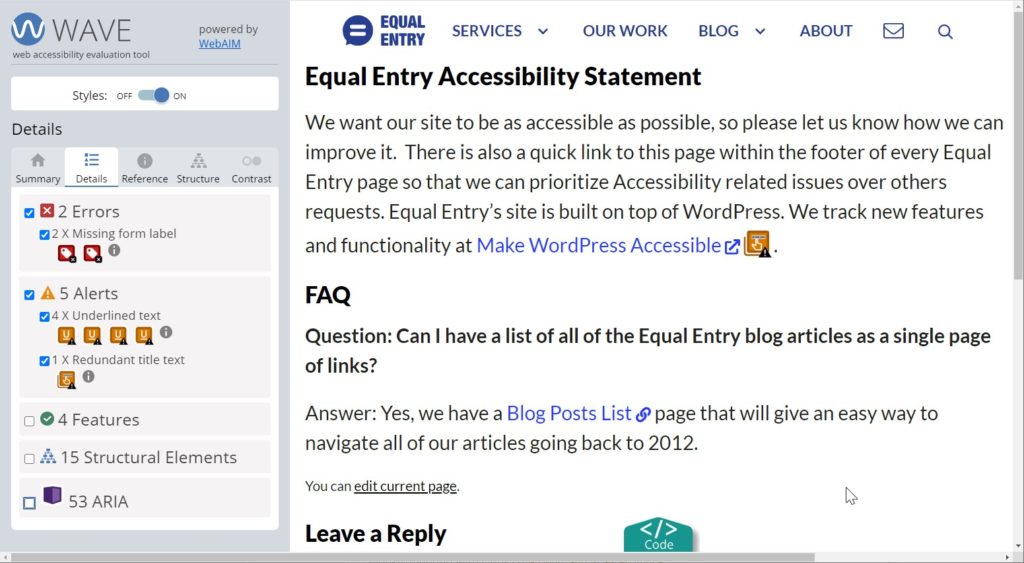 Equal Entry Website Mistakenly Called Out as Inaccessible | Equal Entry