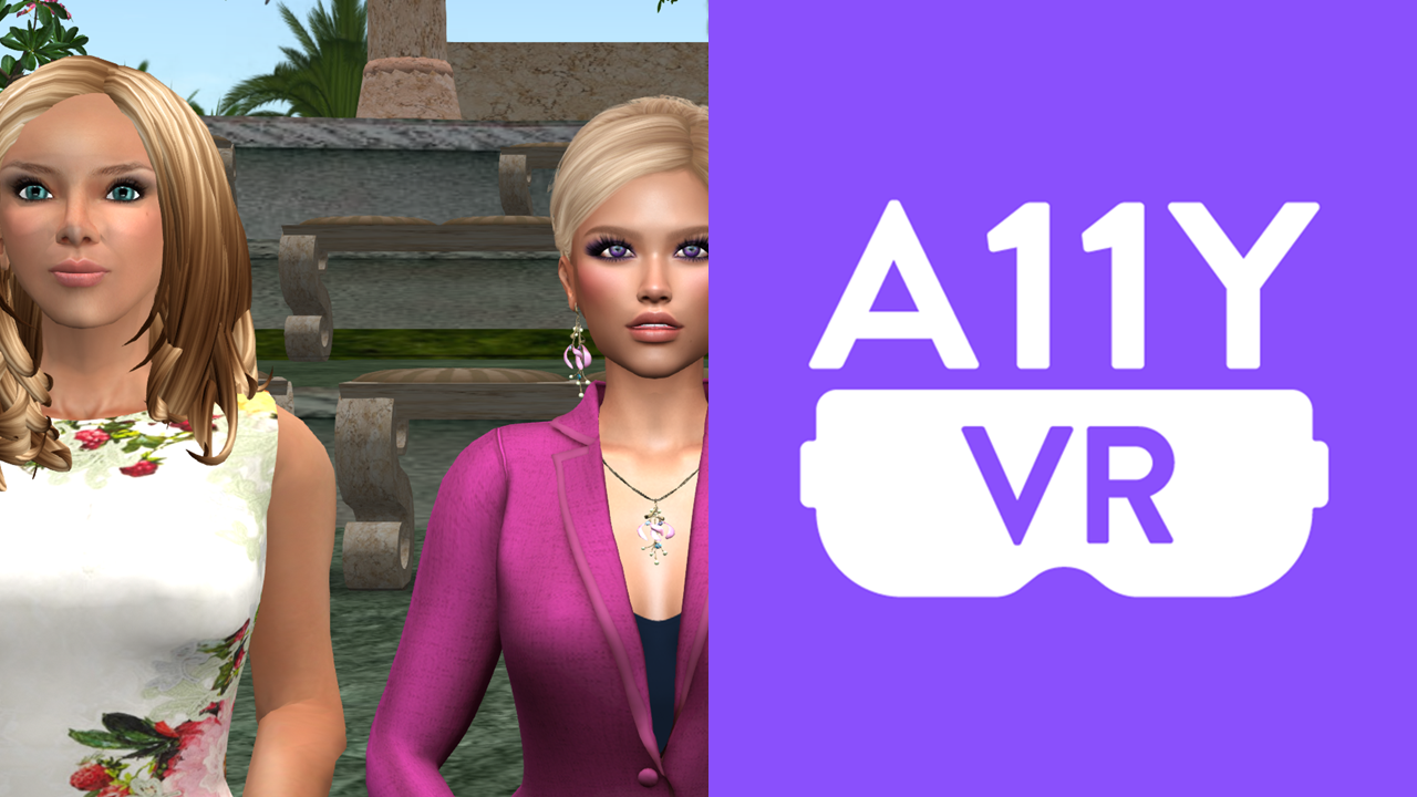 Two light-haired, white female avatars and A11yVR logo