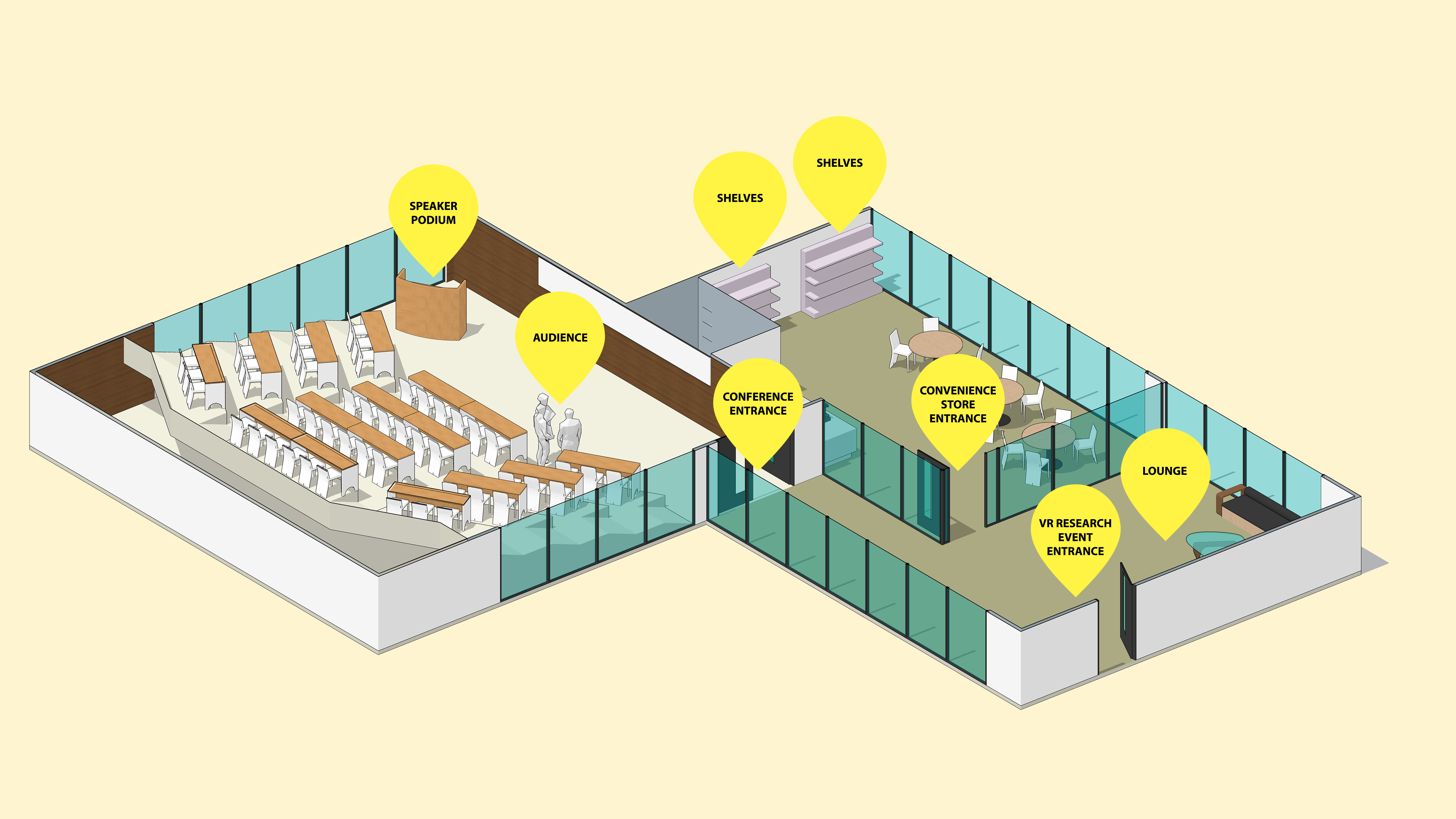 Same event floor plan displayed in an isometric view.