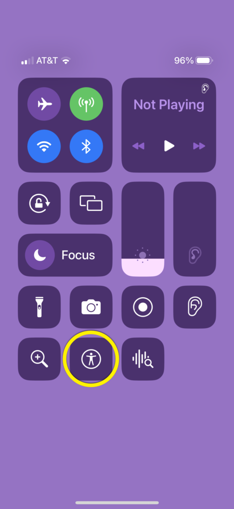 Screenshot of the pull-down menu with Accessibility Shortcut circled