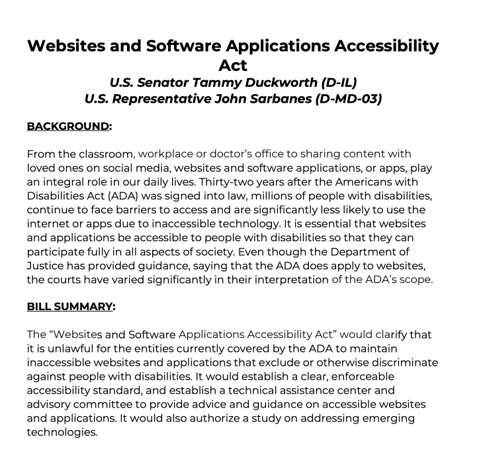 Capture of Websites and Software Applications Accessibility Act background and bill summary