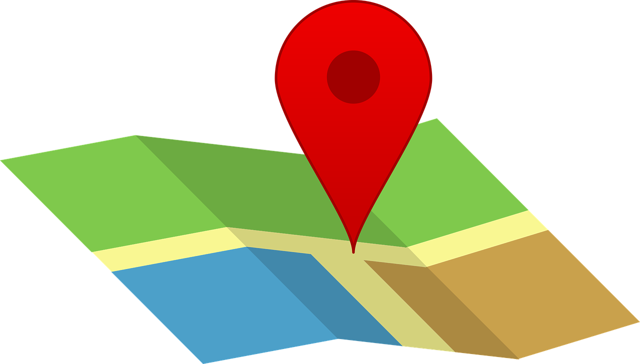 Illustration of square map page with a pin marking the spot. Image credit: Maiconfz on Pixabay
