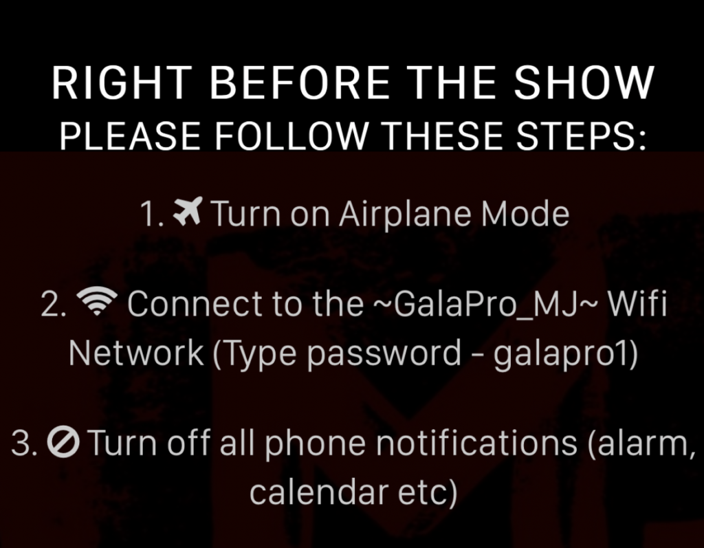 Screenshot of GalaPro app showing three steps to do before the show.